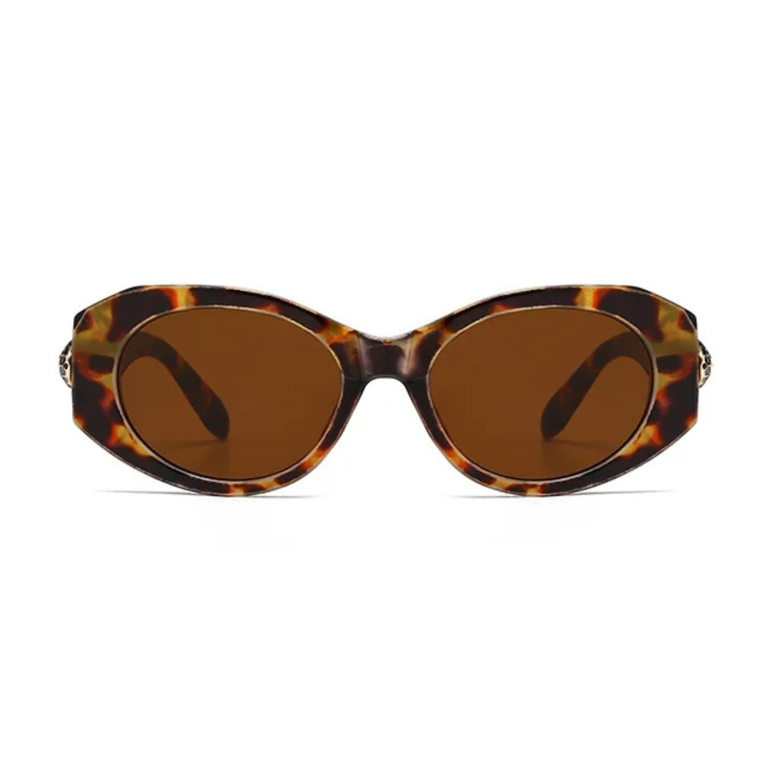 Front view of Selene women’s wide oval shades in Tortoise frame with Amber lenses, on white background — acetate frame, TAC lenses, 100% UV protection