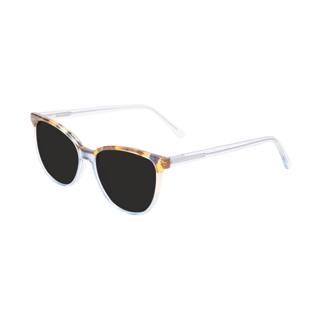Mykonos women’s cat-eye sunglasses in Tortoise Ice frame with Black lenses, right 3/4 angle on white background — acetate frame, TAC lenses, 100% UV protection