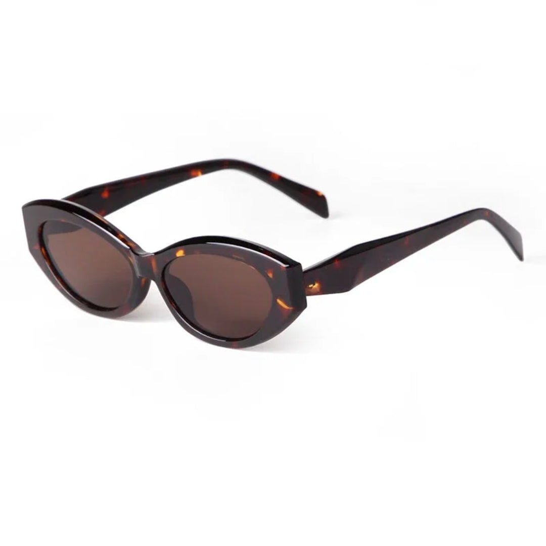 Liora cat eye women's shades in Tortoise acetate frame with brown TAC lenses, 100% UV protection, right 3/4 angle on white background