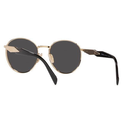 Back view of Domina women’s round sunglasses in Black frame with Black lenses, arms unfolded, on white background — metal frame, polycarbonate lenses, 100% UV protection