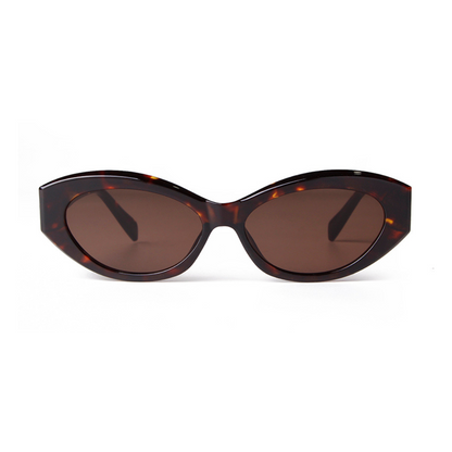Liora cat eye women's sunglasses in Tortoise acetate frame with brown TAC lenses, 100% UV protection, front view on white background