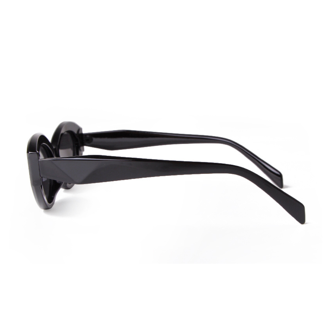 Liora cat eye women's sunglasses in Black acetate frame with black TAC lenses, 100% UV protection, side view on white background