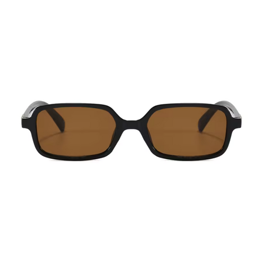 Zayla rectangular women's shades in Black polycarbonate frame with amber polycarbonate lenses, 100% UV protection, front view on white background