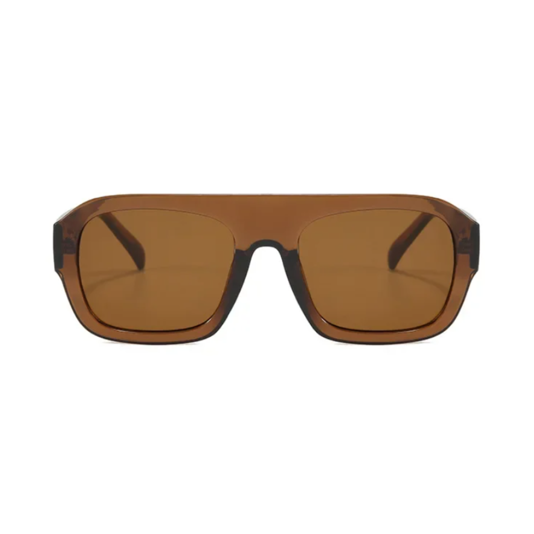 Elyss shield women's shades in amber acetate frame with amber TAC lenses, 100% UV protection, front view on white background
