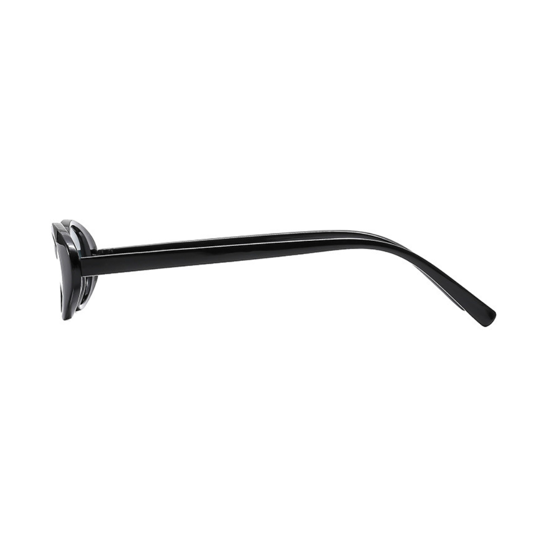 Évara oval women's sunglasses in Black polycarbonate frame with black polycarbonate lenses, 100% UV protection, side view on white background