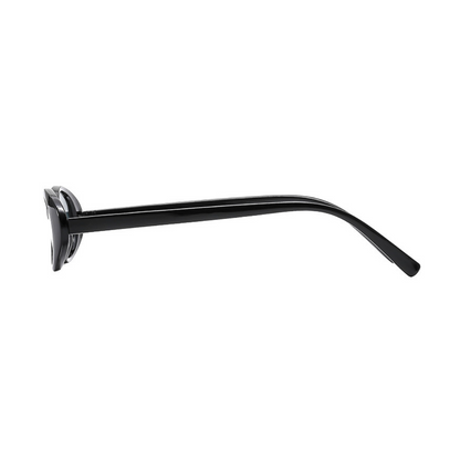 Évara oval women's sunglasses in Black polycarbonate frame with black polycarbonate lenses, 100% UV protection, side view on white background