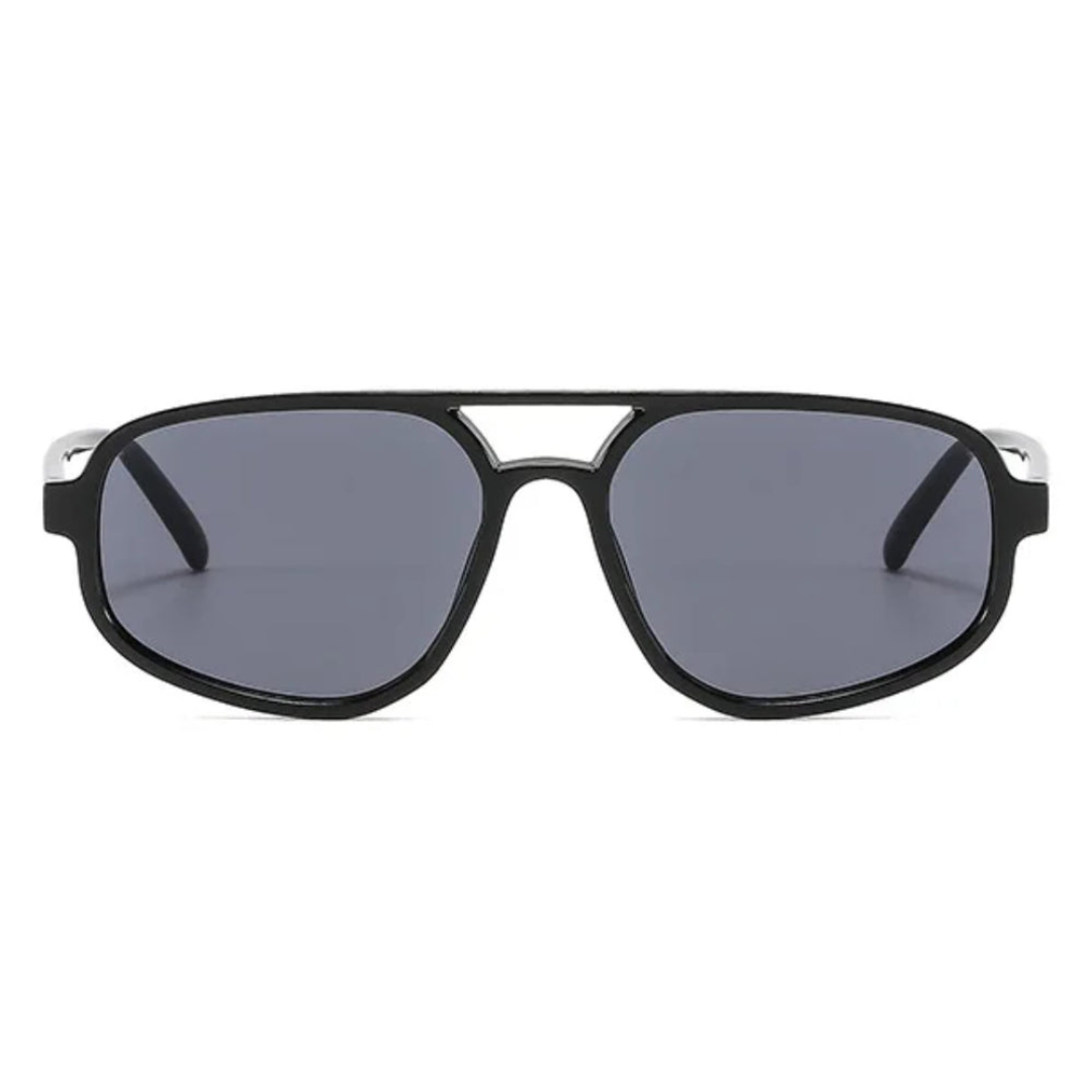 Brigitte aviator women's sunglasses in black polycarbonate frame with black acrylic lenses, 100% UV protection, front view on white background