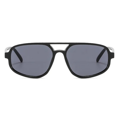 Brigitte aviator women's sunglasses in black polycarbonate frame with black acrylic lenses, 100% UV protection, front view on white background