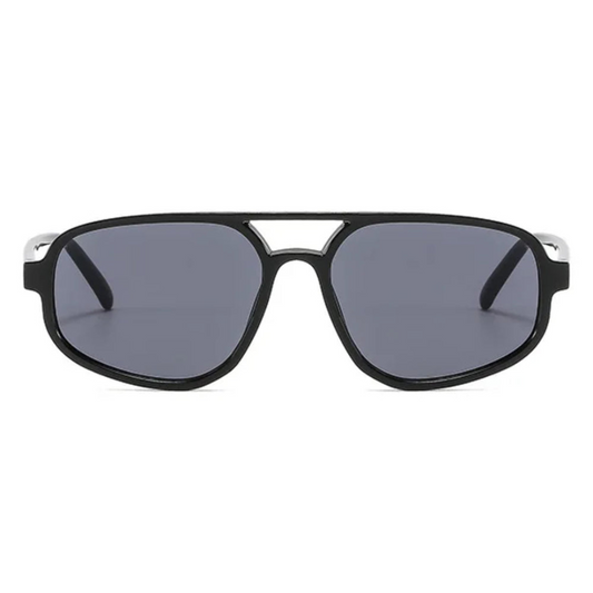 Brigitte aviator women's sunglasses in black polycarbonate frame with black acrylic lenses, 100% UV protection, front view on white background
