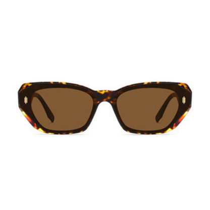Front view of Venus women’s wide rectangular sunglasses in Tortoise frame with Amber lenses, on white background — acetate frame, TAC lenses, 100% UV protection