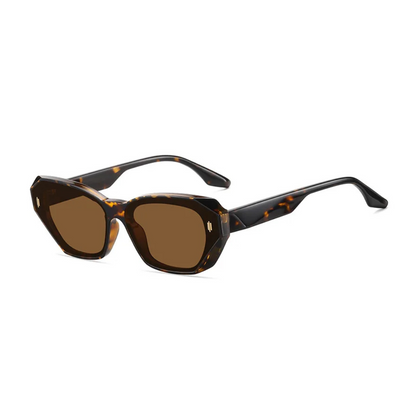 Venus women’s wide rectangular sunglasses in Tortoise frame with Amber lenses, right 3/4 angle on white background — acetate frame, TAC lenses, 100% UV protection