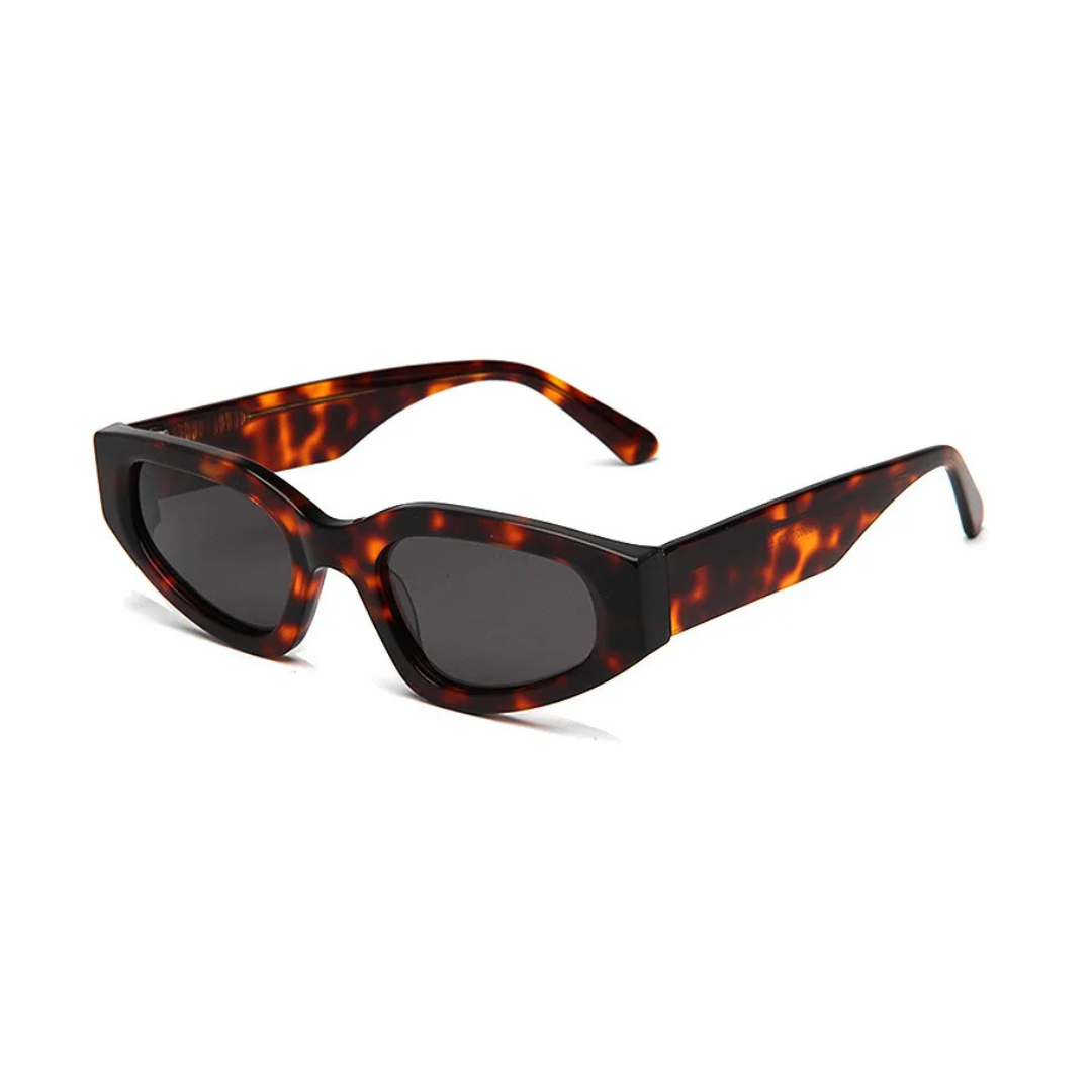 Aeris cat eye women's sunglasses in Tortoise acetate frame with black TAC lenses, 100% UV protection, right 3/4 angle on white background