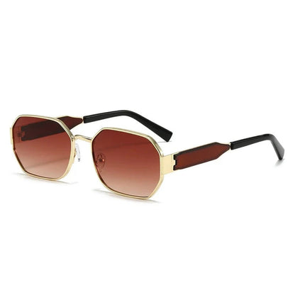 Luna women’s retro geometric sunglasses in Gold frame with Brown Gradient lenses, right 3/4 angle on white background — metal frame, polycarbonate lenses, 100% UV protection