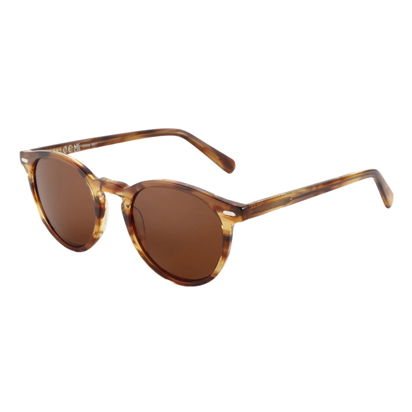 Elysian women’s round  shades in Tortoise frame with Amber lenses, right 3/4 angle on white background — premium acetate frame, TAC lenses, 100% UV protection