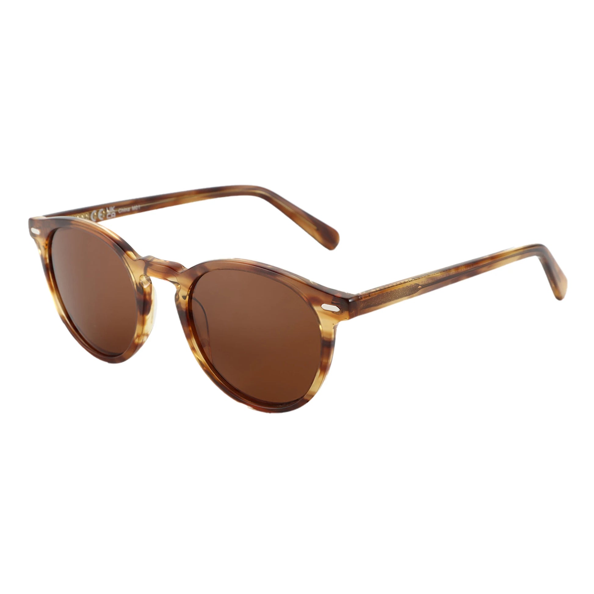 Elysian women’s round  shades in Tortoise frame with Amber lenses, right 3/4 angle on white background — premium acetate frame, TAC lenses, 100% UV protection