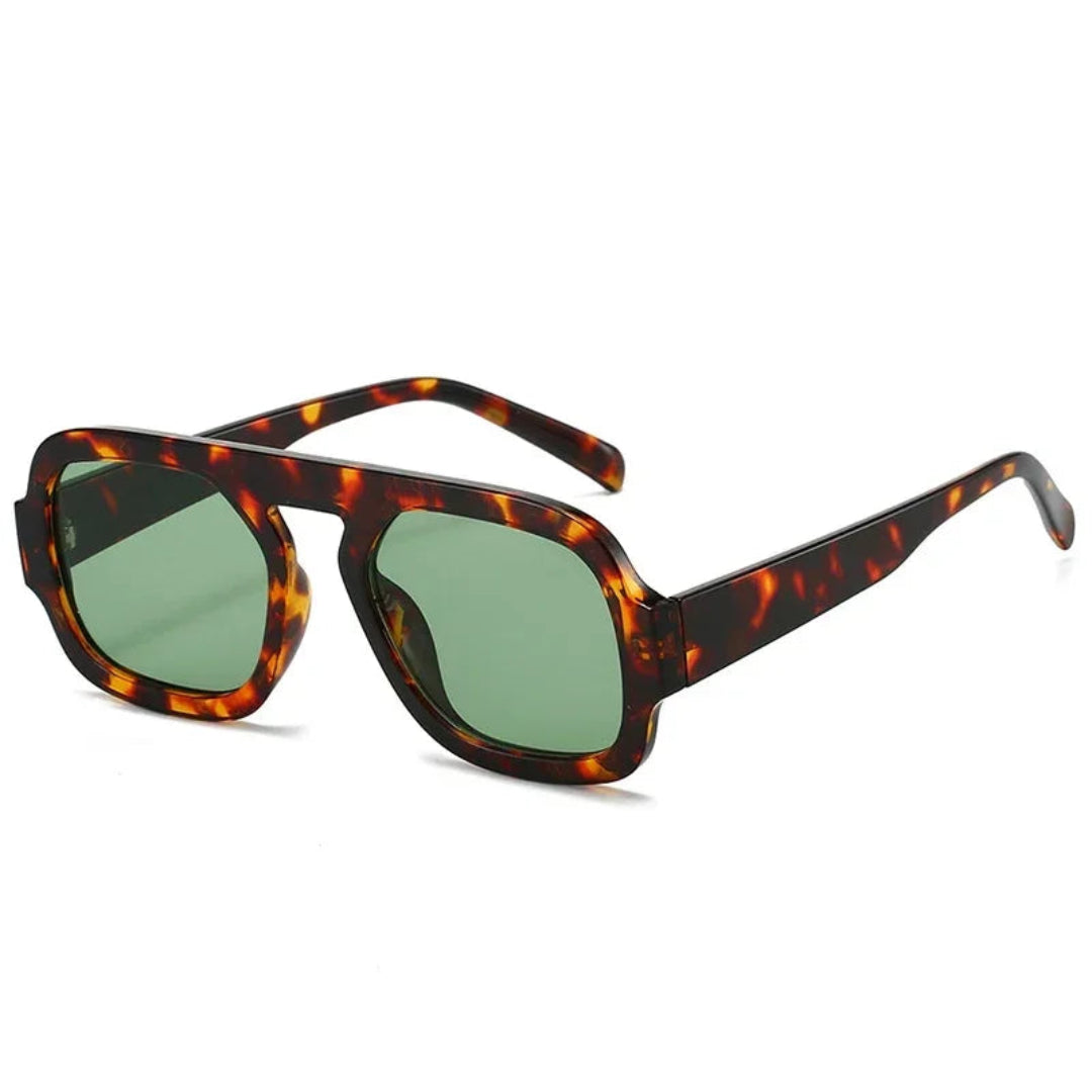 Zara women’s shades in Tortoise frame with Dark Green lenses, right 3/4 angle on white background — acetate frame, TAC lenses, 100% UV protection