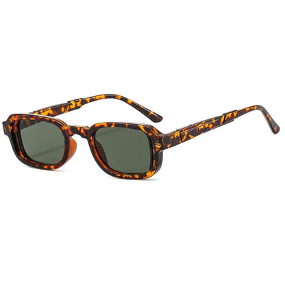 Soraya rectangular women's shades in tortoise polycarbonate frame with dark green acrylic lenses, 100% UV protection, right 3/4 angle view on white background