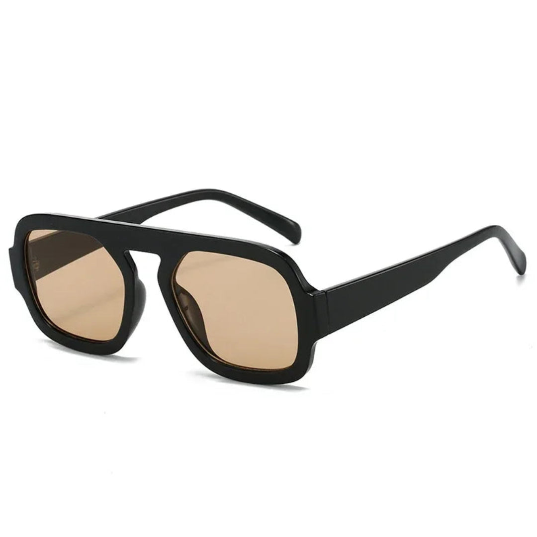 Zara women’s sunglasses in Black frame with Amber lenses, right 3/4 angle on white background — acetate frame, TAC lenses, 100% UV protection